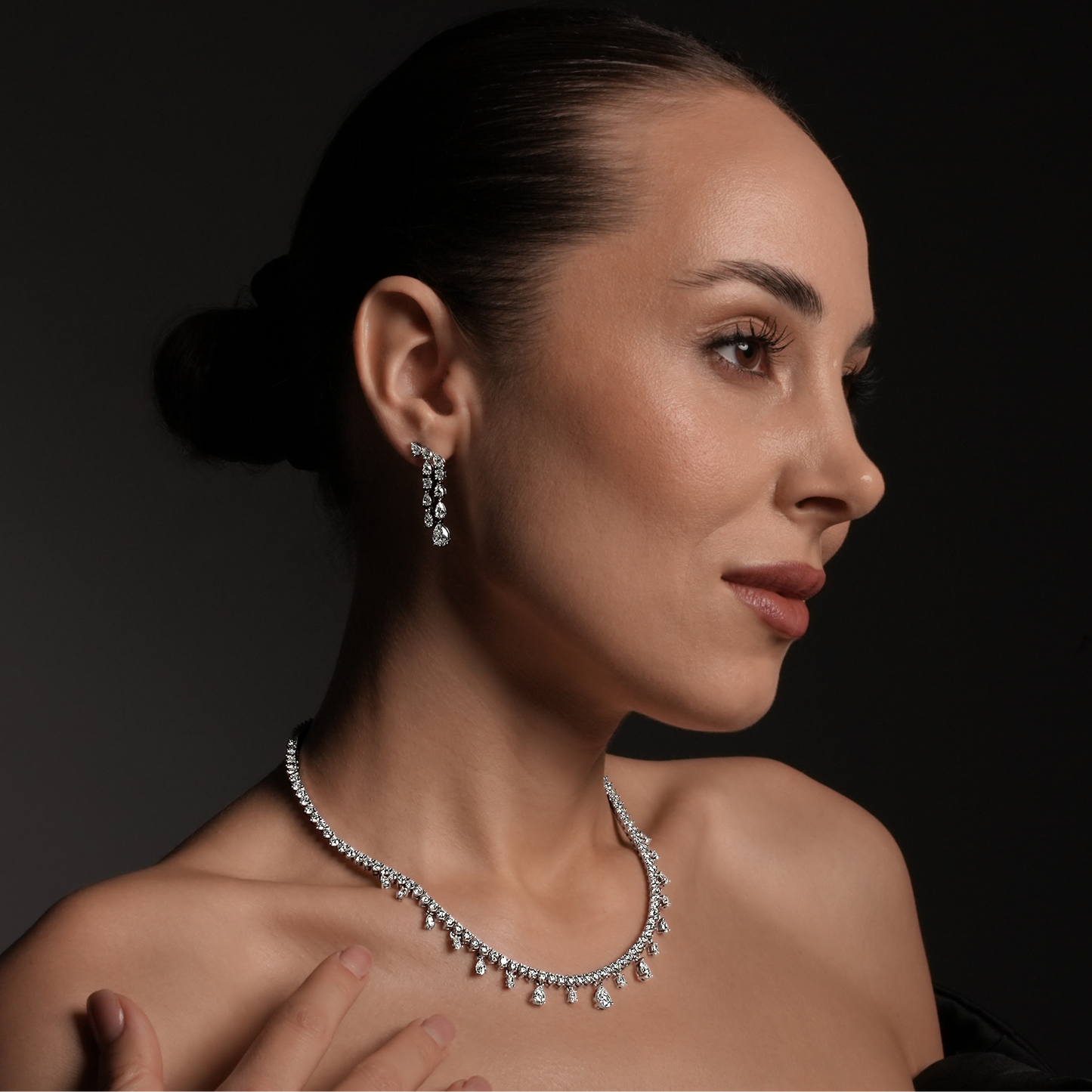 Fancy solitaire double drop earring