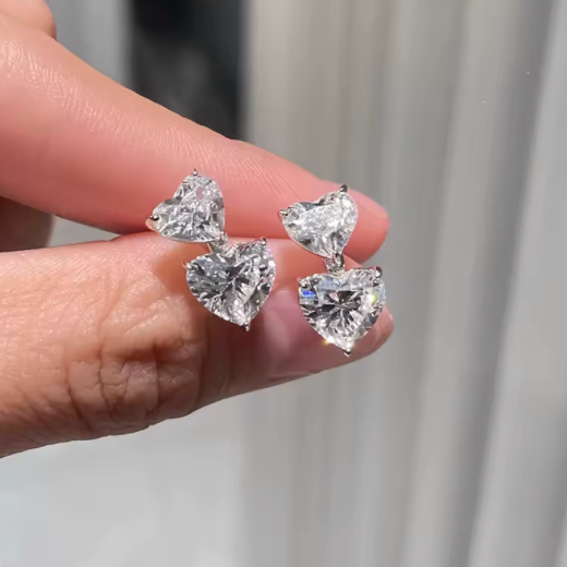 Dual Heart Moissanite  Earring